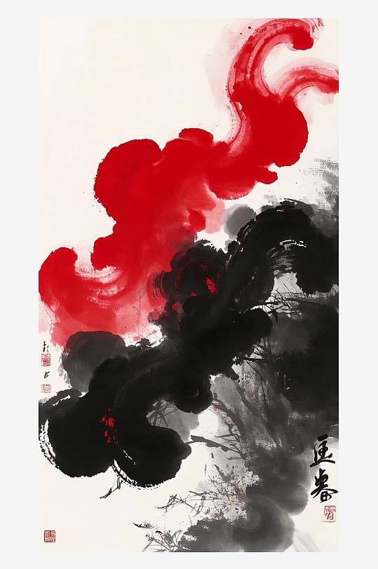 东方意境的中国风水墨红黑背景-众图网