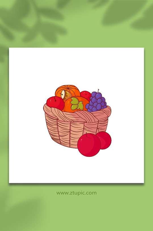 秋季丰收水果篮子插画