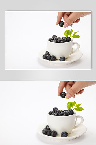 咖啡杯手拿新鲜蓝莓水果物品摄影图片