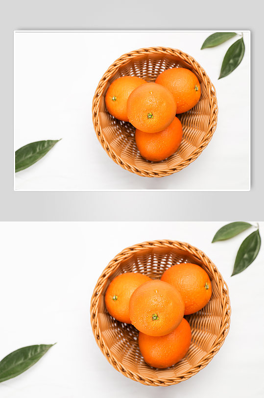 果篮绿叶橙子桔子切面水果物品摄影图片