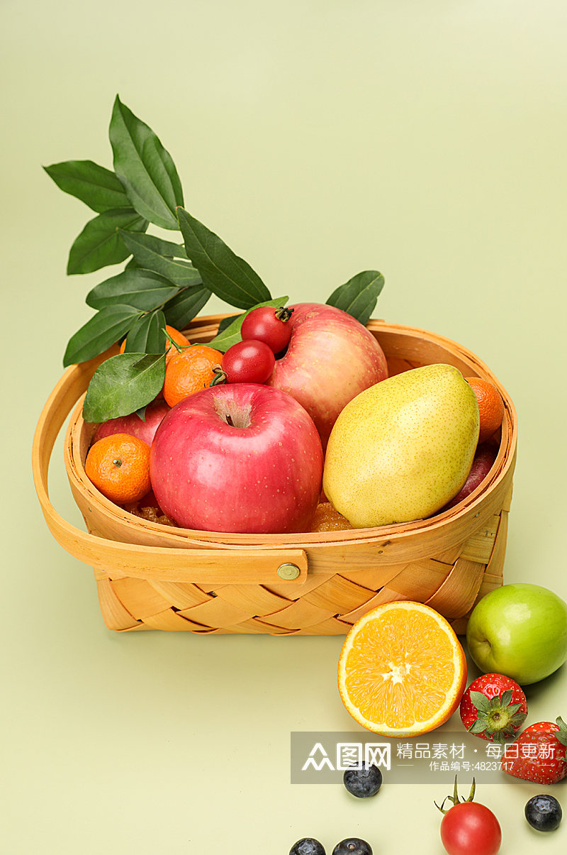 香梨苹果果篮小番茄水果物品摄影图片素材