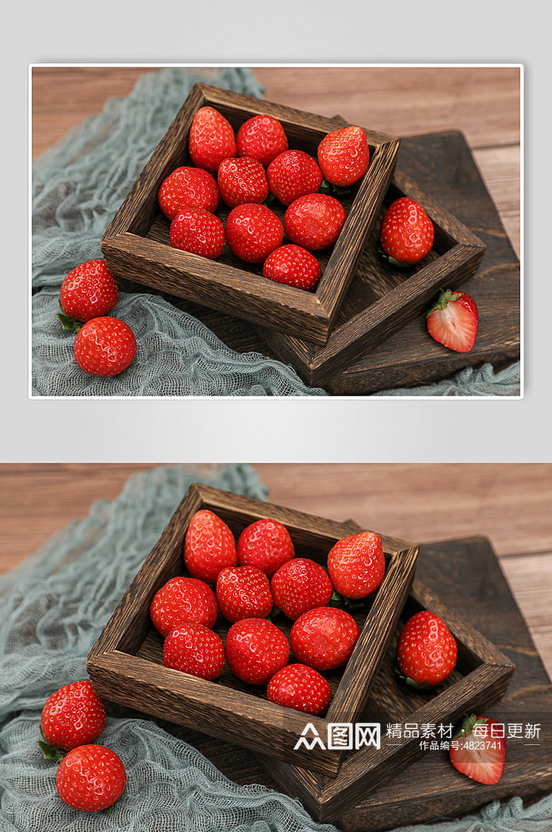草莓切面草莓果盘水果物品摄影图片素材