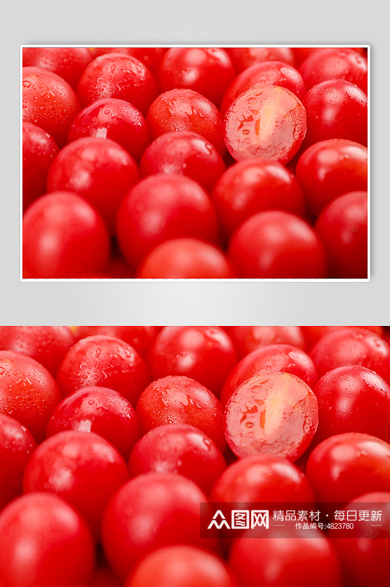 特写圣女果切面小番茄水果物品摄影图片素材