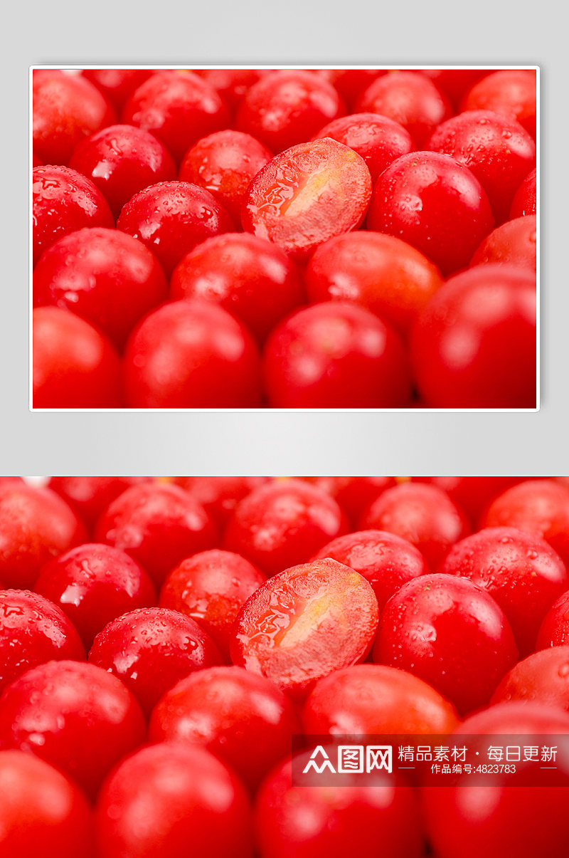 特写圣女果切面小番茄水果物品摄影图片素材
