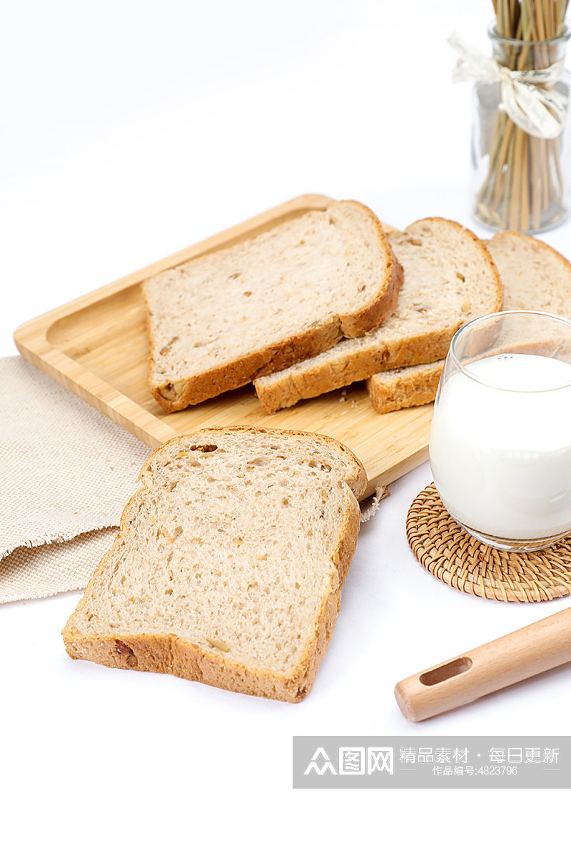 早餐切片土司牛奶面包食品物品摄影图片素材