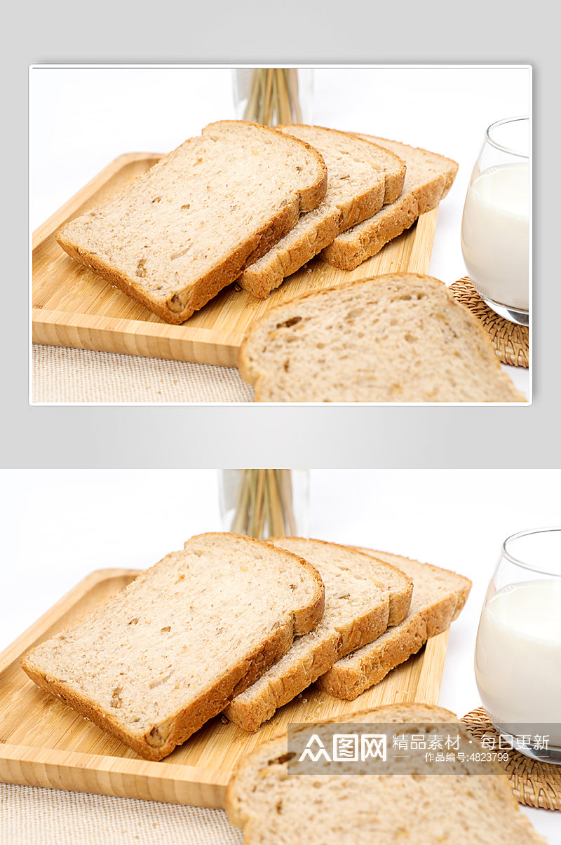 早餐切片土司牛奶面包食品物品摄影图片素材