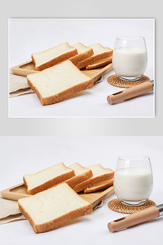 早餐切片土司牛奶面包食品物品摄影图片