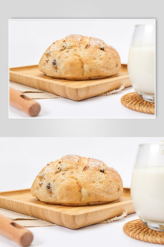 法式果仁全麦面包牛奶食品物品摄影图片