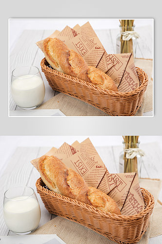 法式法棍全麦面包牛奶食品物品摄影图片