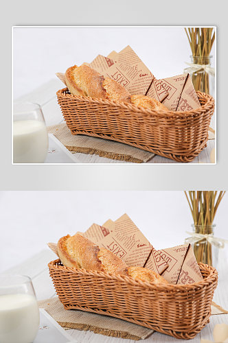 法式法棍全麦面包牛奶食品物品摄影图片