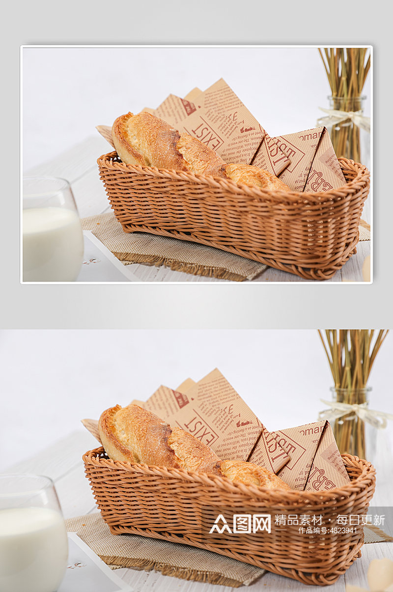 法式法棍全麦面包牛奶食品物品摄影图片素材
