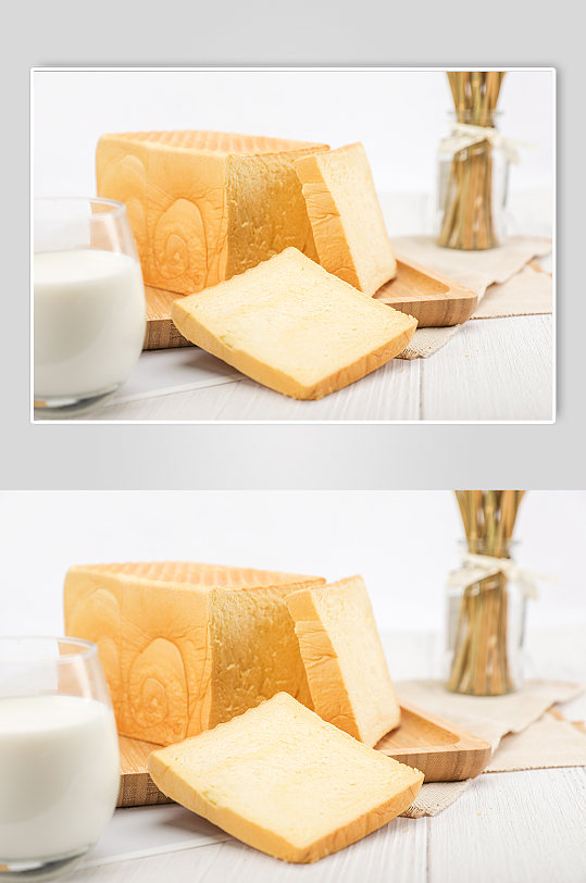 早餐切片吐司牛奶面包食品物品摄影图片
