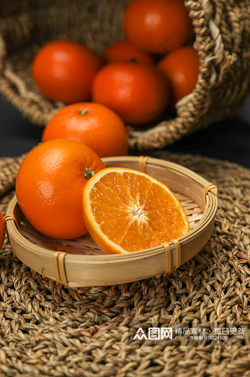 新鲜橙子橘子切片水果物品摄影图片素材