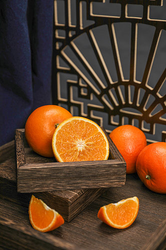 新鲜橙子橘子切片水果物品摄影图片
