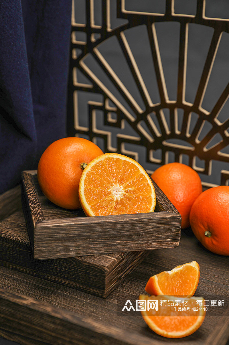 新鲜橙子橘子切片水果物品摄影图片素材