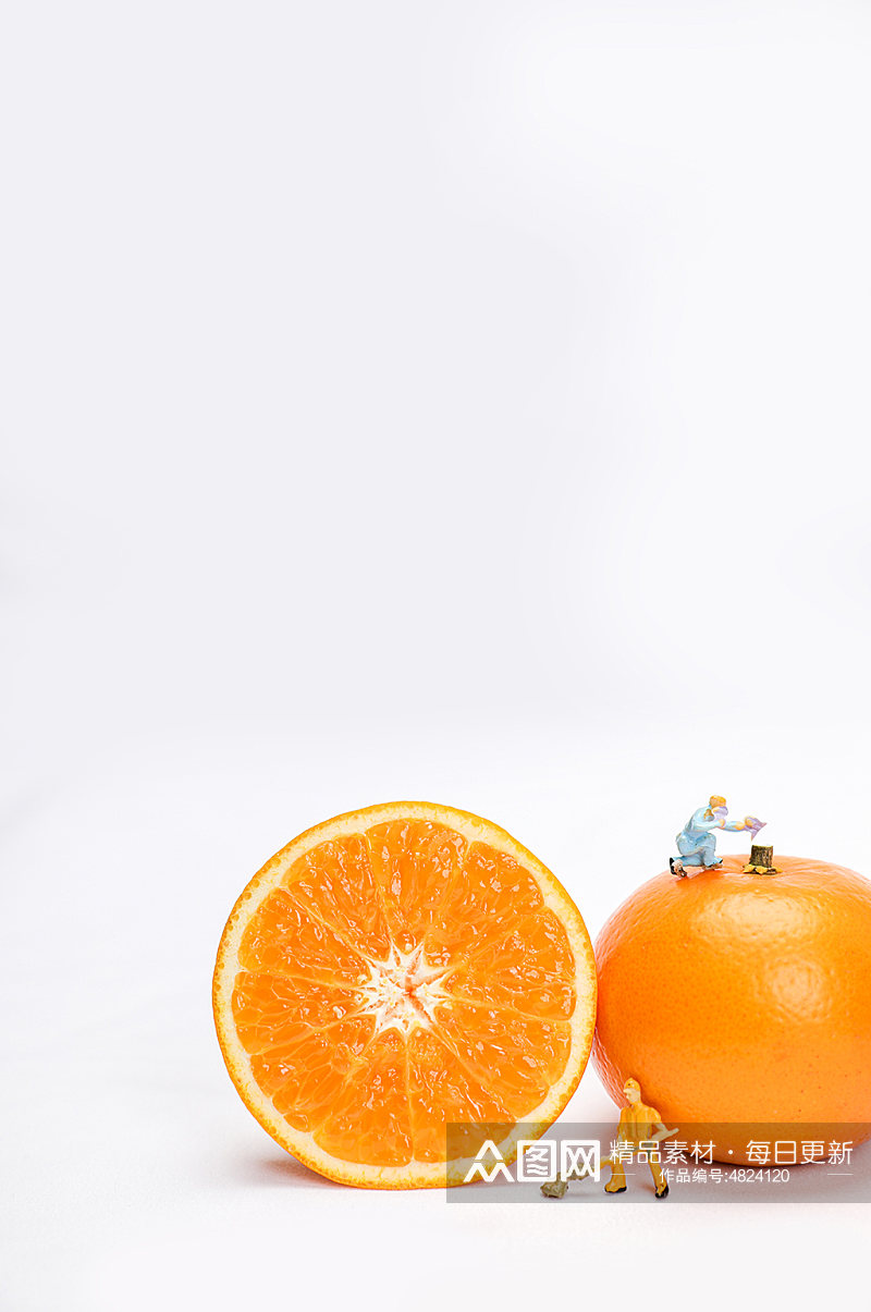 微缩小人工人橙子橘子切片水果物品摄影图片素材
