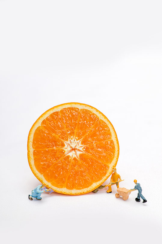 微缩小人工人橙子橘子切片水果物品摄影图片
