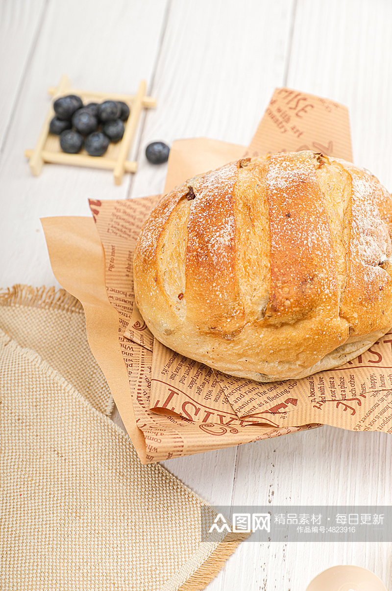 法式欧包全麦面包蓝莓食品物品摄影图片素材