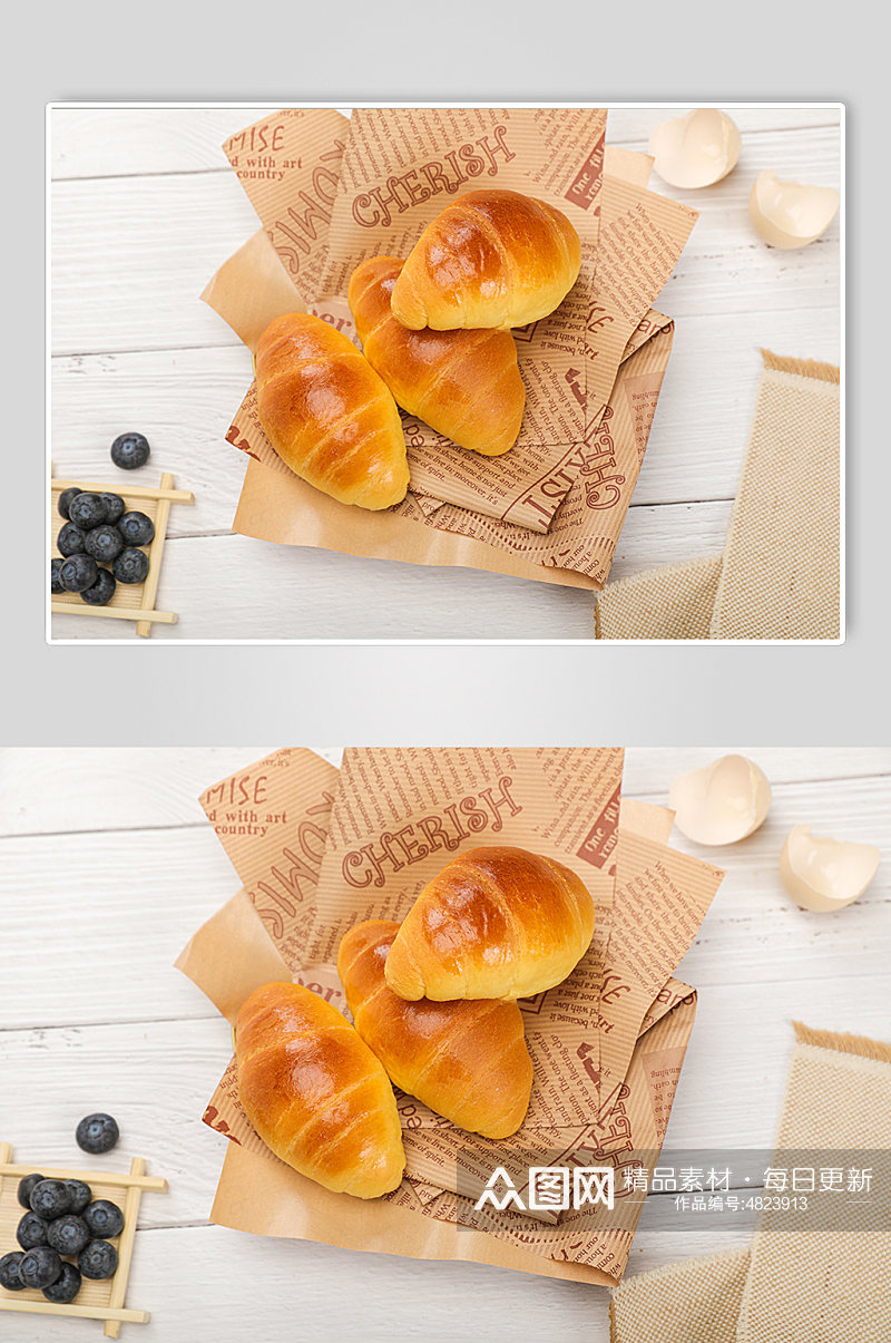 牛角包蓝莓牛角面包食品物品摄影图片素材