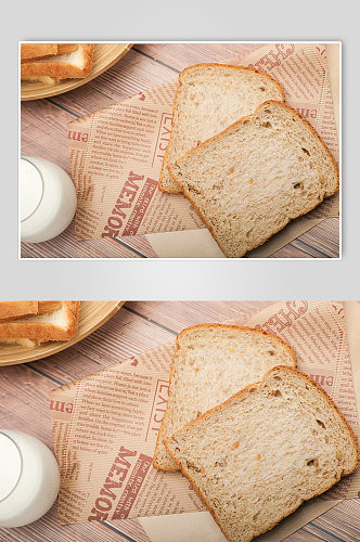 牛奶切片吐司全麦面包食品物品摄影图片