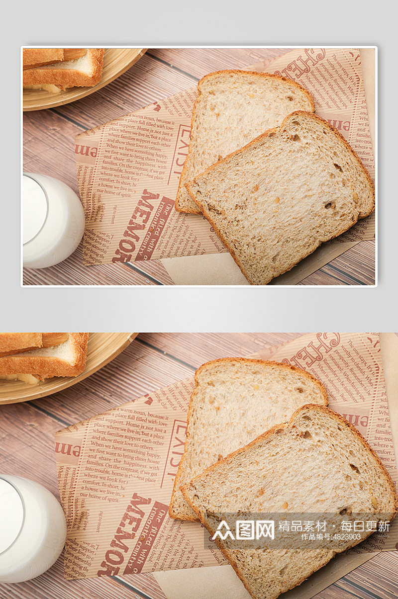 牛奶切片吐司全麦面包食品物品摄影图片素材