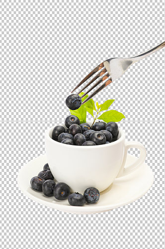 咖啡杯叉子蓝莓水果食品物品PNG摄影图片