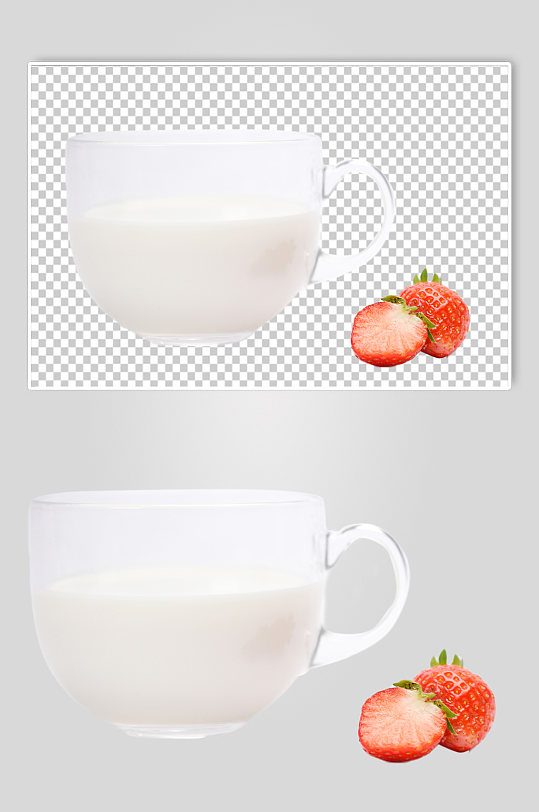 早餐草莓牛奶水果食品物品PNG摄影图片