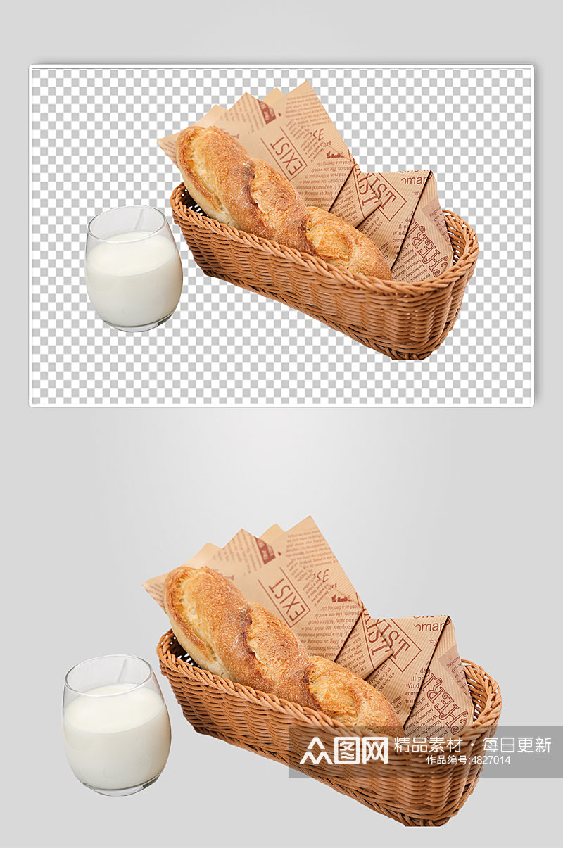 法棍牛奶面包烘焙食品物品PNG摄影图片素材