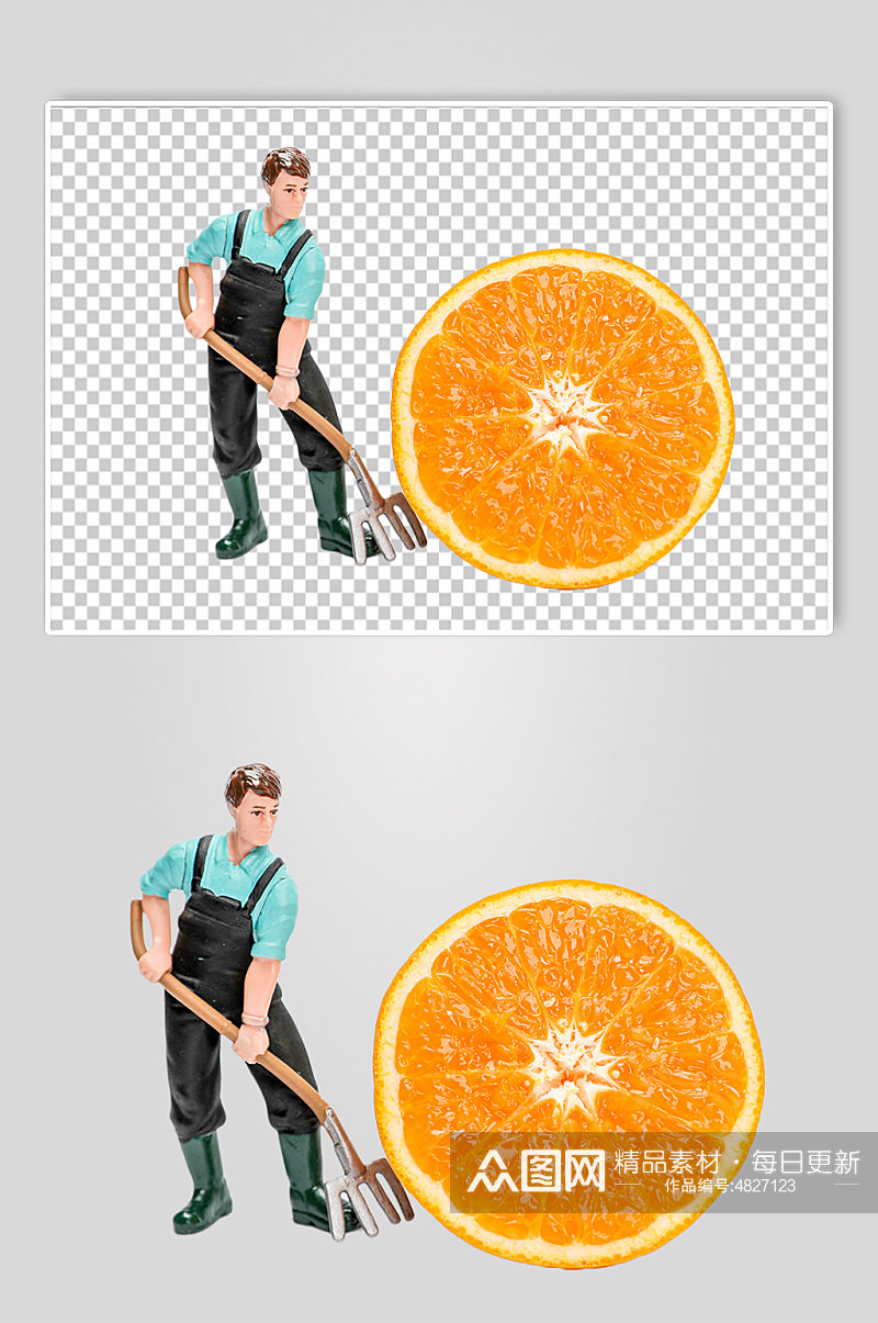 微缩小人橙子水果食品物品PNG摄影图片素材