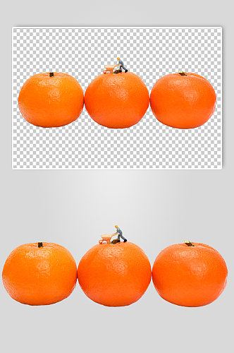 微缩小人橙子水果食品物品PNG摄影图片