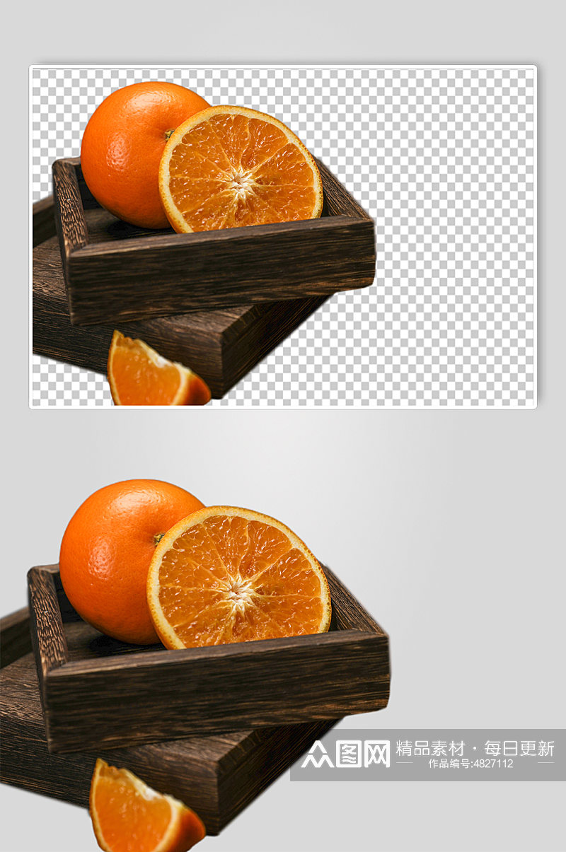 木盒装橘子水果食品物品PNG摄影图片素材