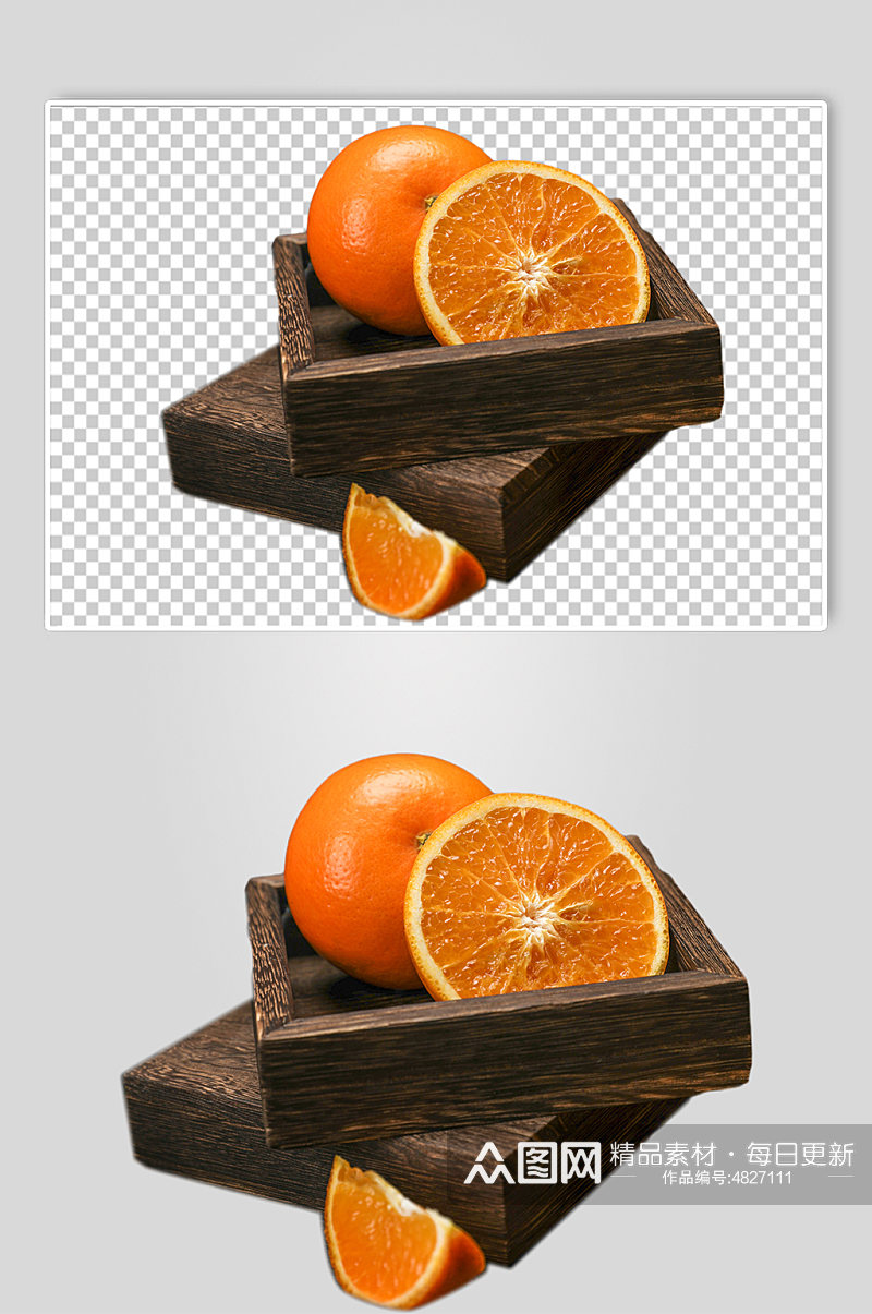 木盒装橘子水果食品物品PNG摄影图片素材