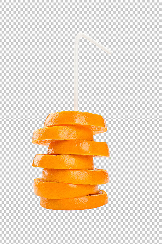 橙子切片吸管水果食品物品PNG摄影图片