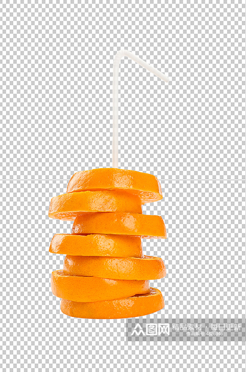 橙子切片吸管水果食品物品PNG摄影图片素材