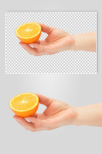 手拿橙子切面水果物品PNG摄影图片