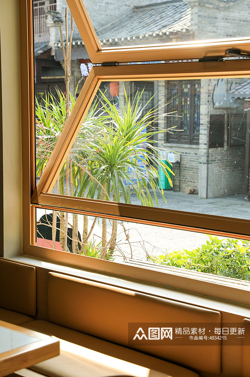 复古小清新咖啡厅餐厅室内窗户摄影图片素材