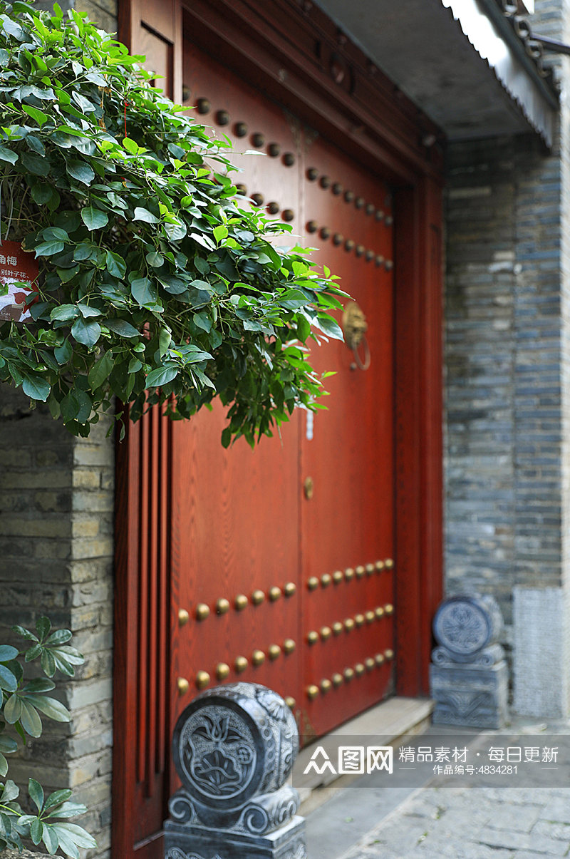 中式古镇建筑大门木门元素摄影图片素材