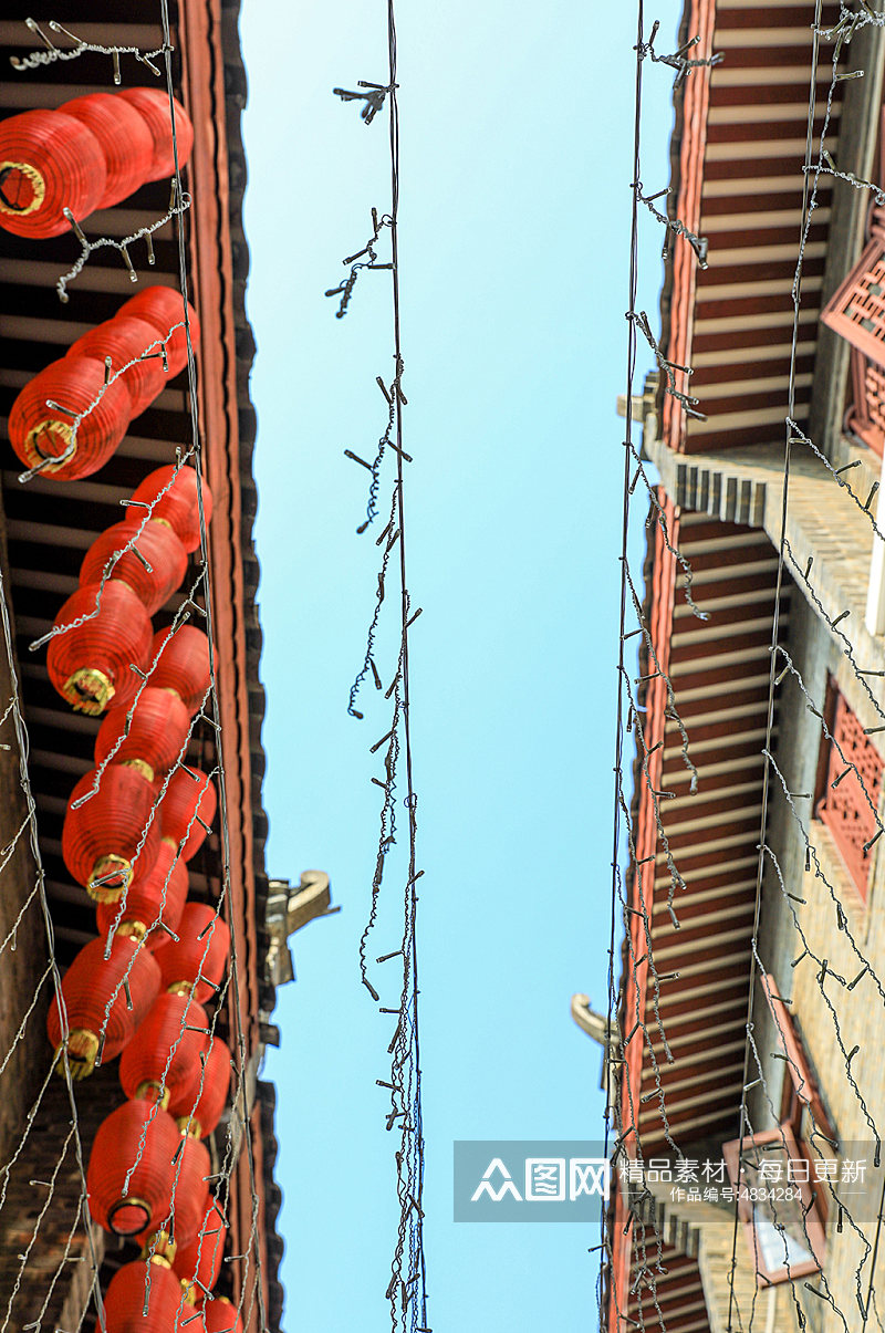中式古镇建筑街景灯笼元素摄影图片素材