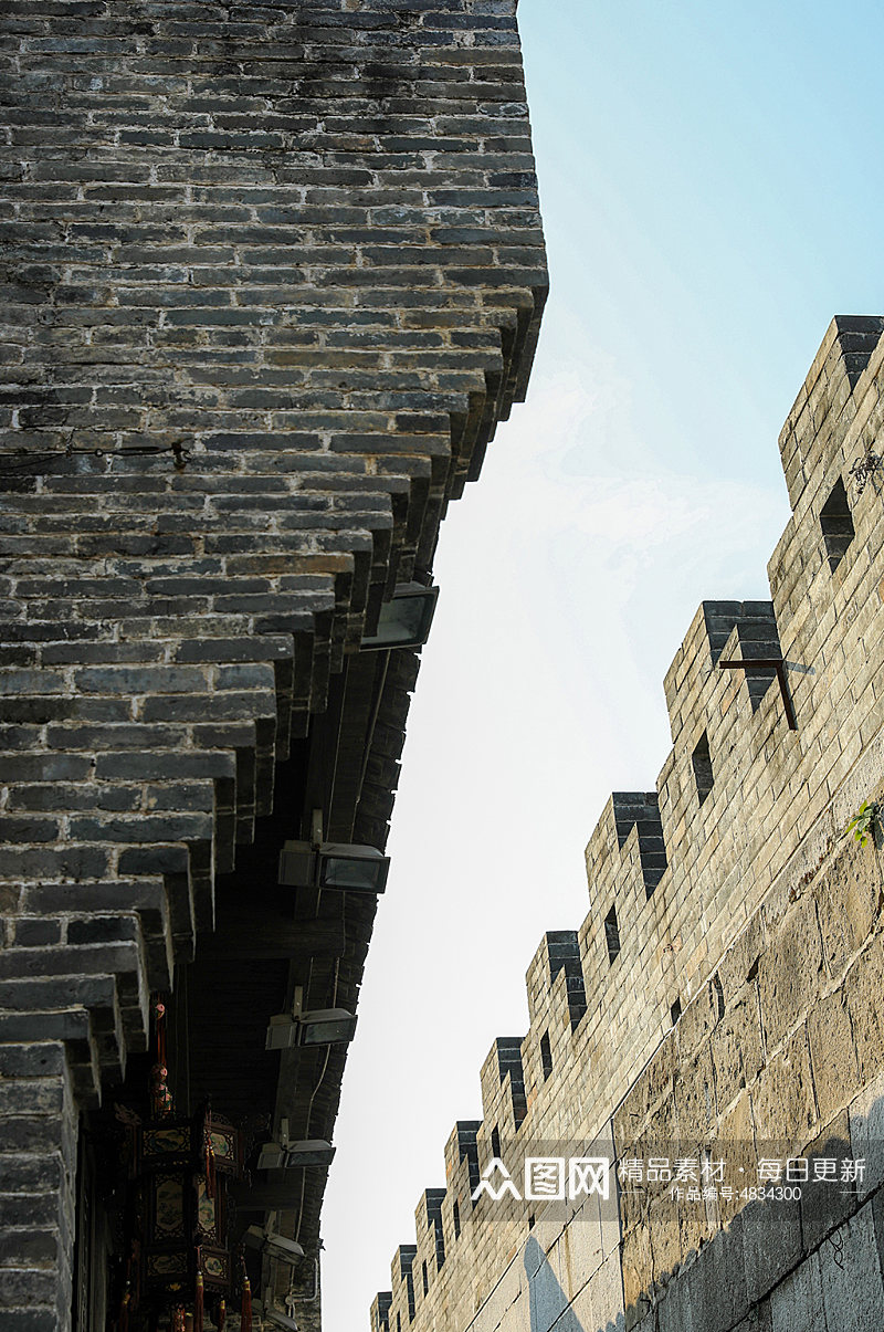 中式古镇建筑外景屋檐围墙风光摄影图片素材