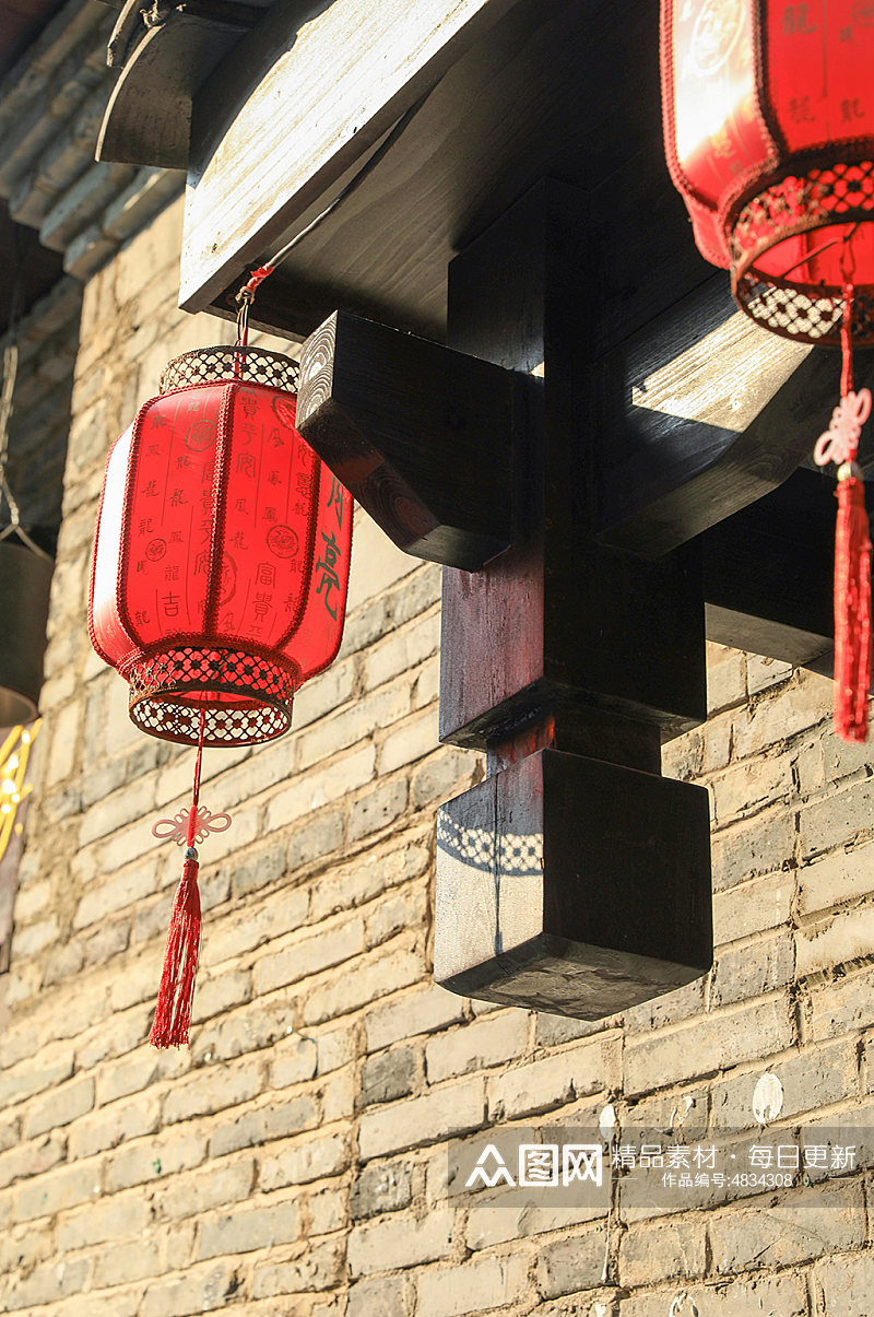 中式古镇建筑屋檐灯笼元素摄影图片素材