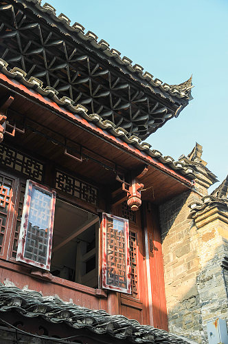 中国风建筑外景中式古镇建筑屋檐摄影图片