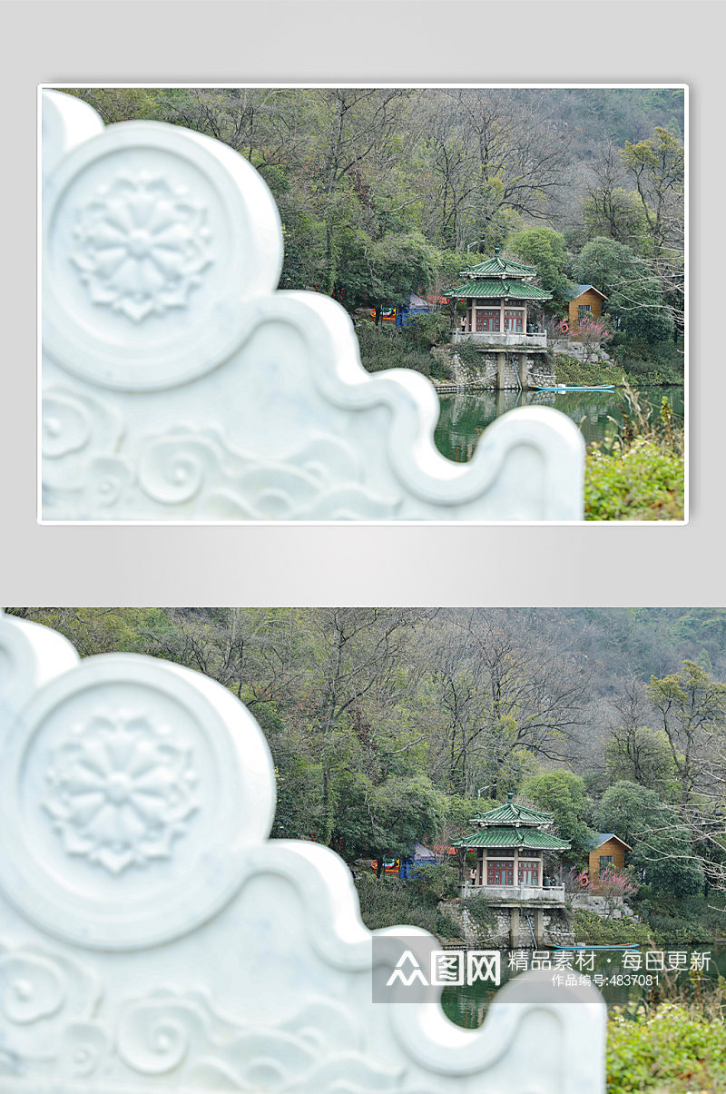 中国风亭子花卉民宿街景摄影图片素材