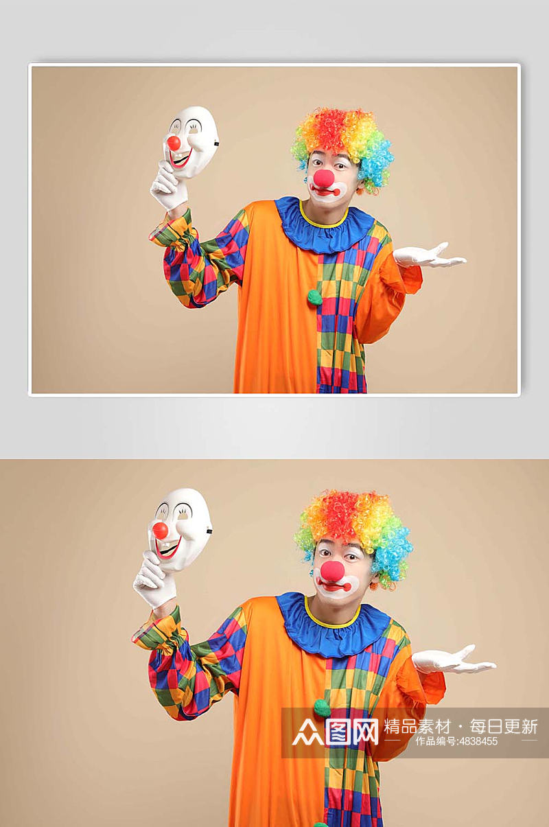 滑稽橘色小丑人物摄影图片素材