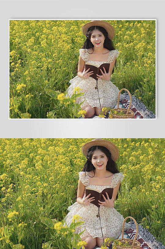 清新少女油菜花赏花季春季人物摄影图片-众图网