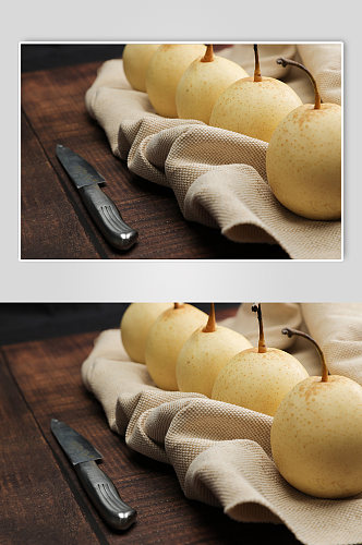 新鲜梨子排列水果食物物品摄影图片