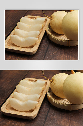 新鲜梨子切块果盘水果食物物品摄影图片