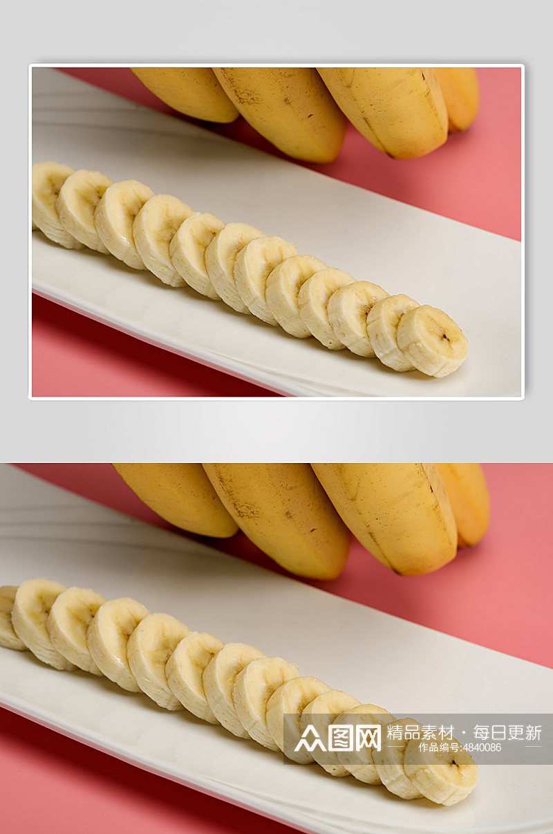 盘装香蕉切片排列水果食物物品摄影图片素材
