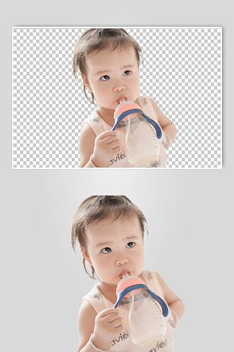 可爱婴幼儿喝奶粉PNG免抠摄影图