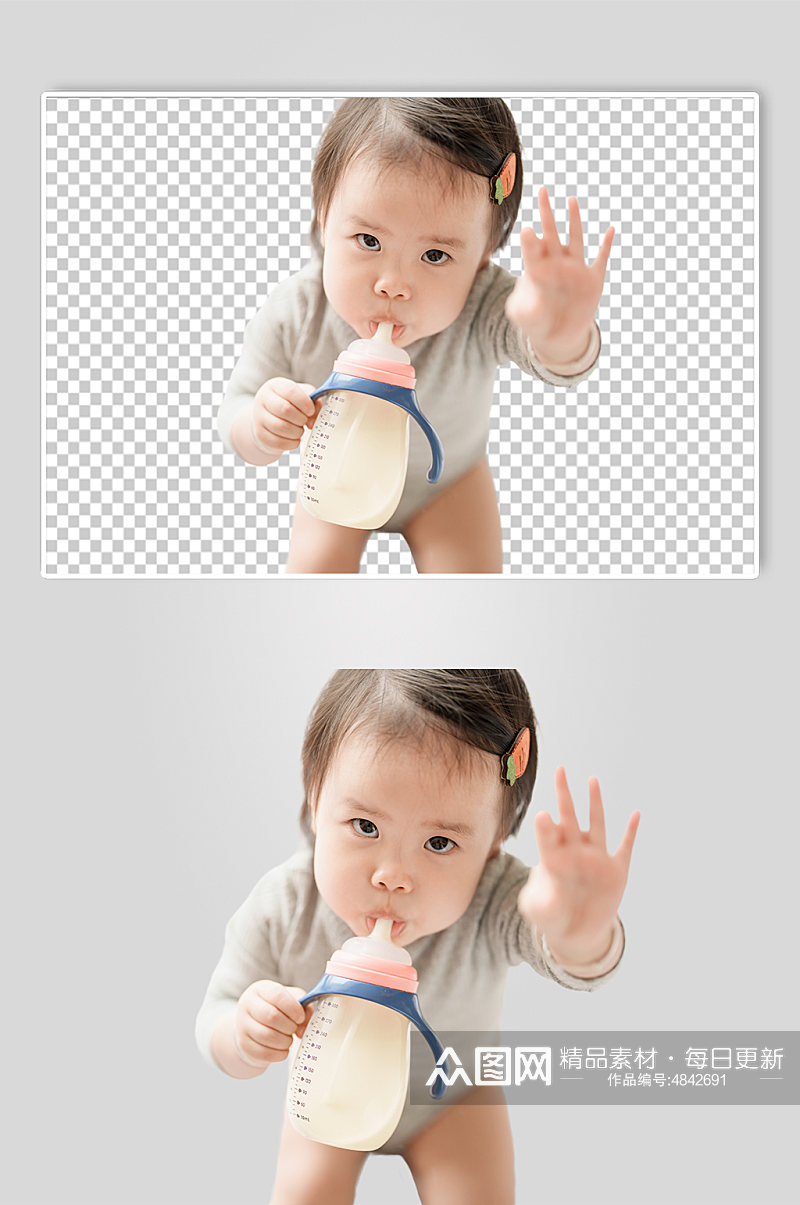 可爱婴幼儿喝奶粉PNG免抠摄影图素材