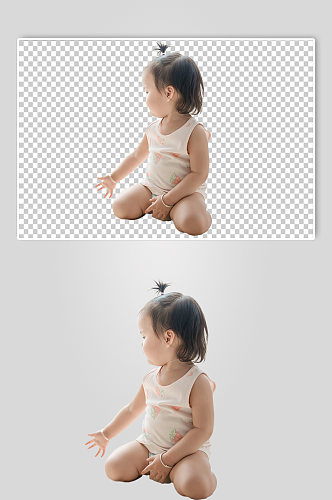 可爱婴幼儿坐地上PNG免抠摄影图